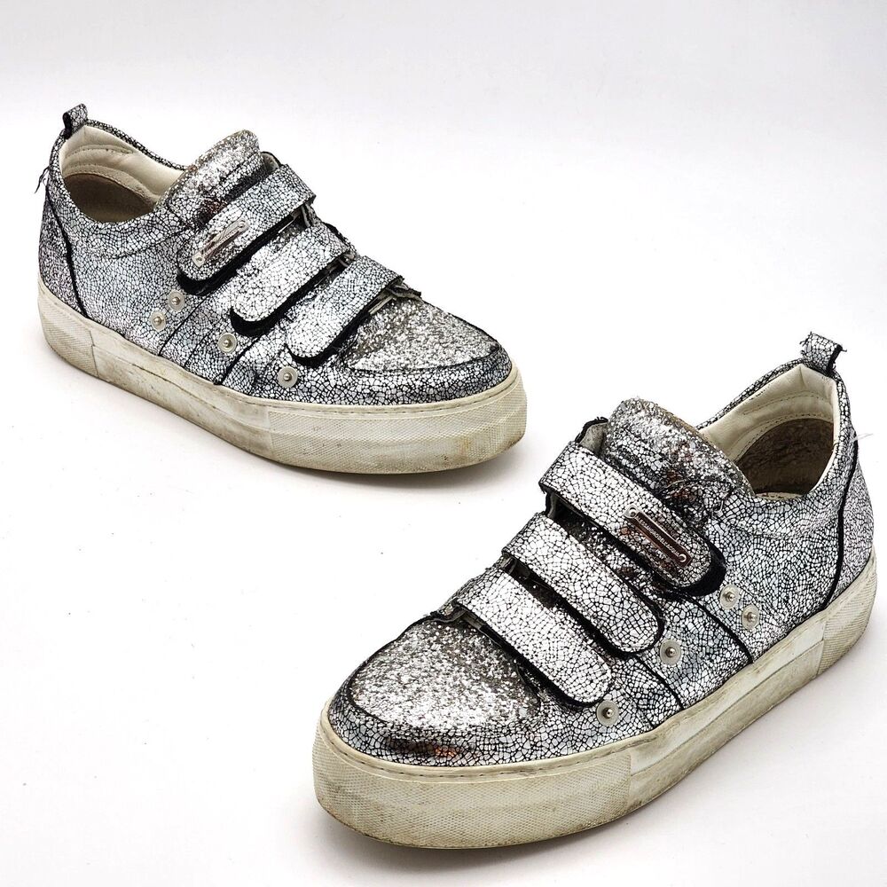 Alessandro Dell'Acqua Glitter Platform Velcro Sneakers Size 38.5 EU Metallic
